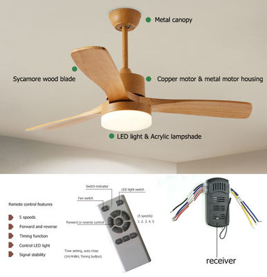 metal de 110V 220VDC 35W e luz de madeira do fã de teto para a sala de visitas