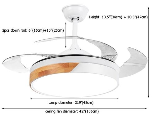 fã de teto retrátil de 42inch 220v Crystal Ceiling Fan Hidden Blade com luz