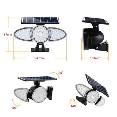 Três luz da parede do sensor solar do diodo emissor de luz das cabeças 100-400LM 38PCS para o caminho