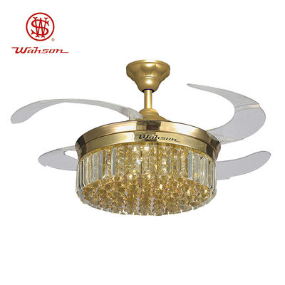 Luz retrátil do fã de teto do diodo emissor de luz 36W de Crystal Lampshade Silent com lâminas de dobramento
