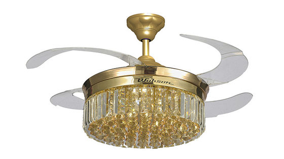 Luz retrátil do fã de teto do diodo emissor de luz 36W de Crystal Lampshade Silent com lâminas de dobramento