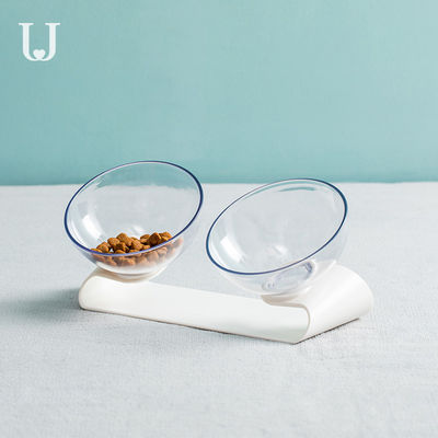 Alimentador dobro transparente sustentável Cat Food Bowls elevada inclinação do cão da bacia