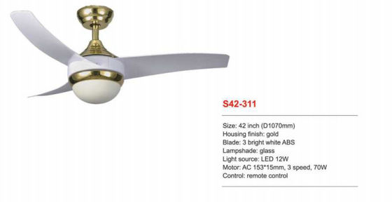 Lâminas brancas brilhantes do ABS do fã de teto 3 de controle remoto de um Dimmable de 42 polegadas