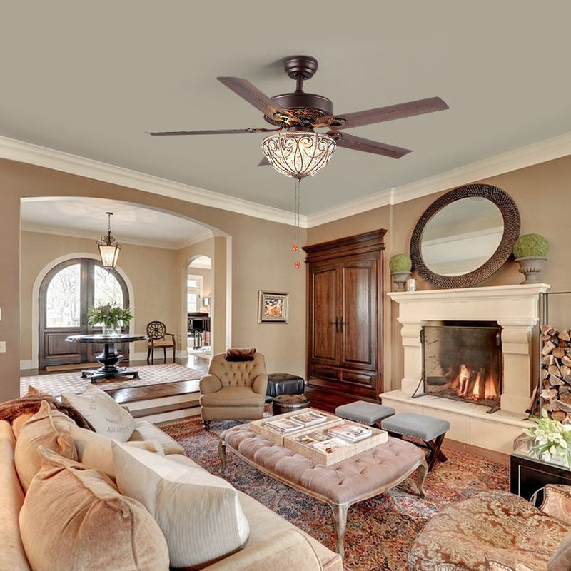 Candelabro decorativo Crystal Ceiling Fan Light do hotel 4100K 3600LM 5 lâminas do ferro