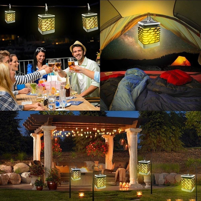Tocha solar de suspensão exterior que ilumina-se para o jardim, lâmpada solar impermeável das chamas com luz de cintilação 5 do efeito da chama