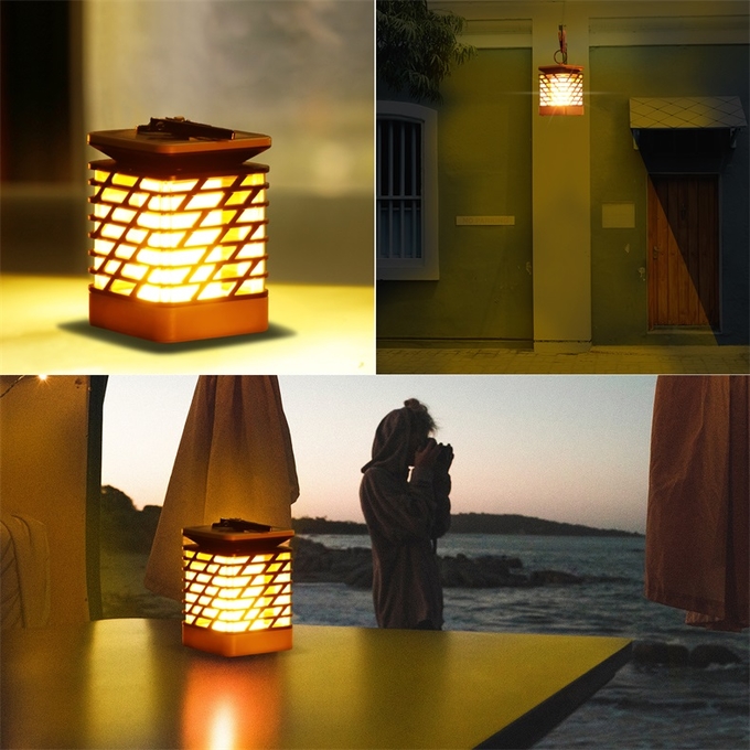 Tocha solar de suspensão exterior que ilumina-se para o jardim, lâmpada solar impermeável das chamas com luz de cintilação 6 do efeito da chama