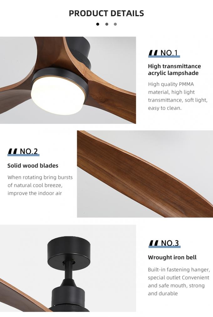 Fã de teto leve conduzido de controle remoto interno decorativo elegante de 3 lâminas da madeira maciça