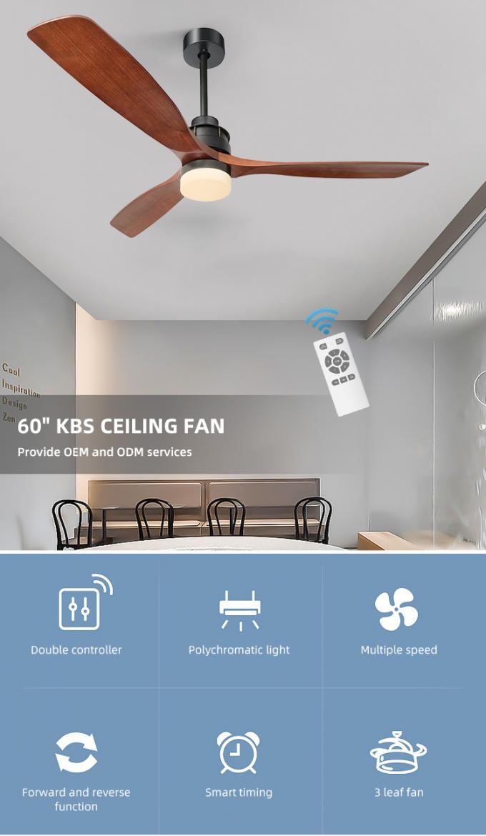 Polegadas ajustável decorativa 3Blade do ar frio da forma moderna as 60 conduziram a luz do fã de teto