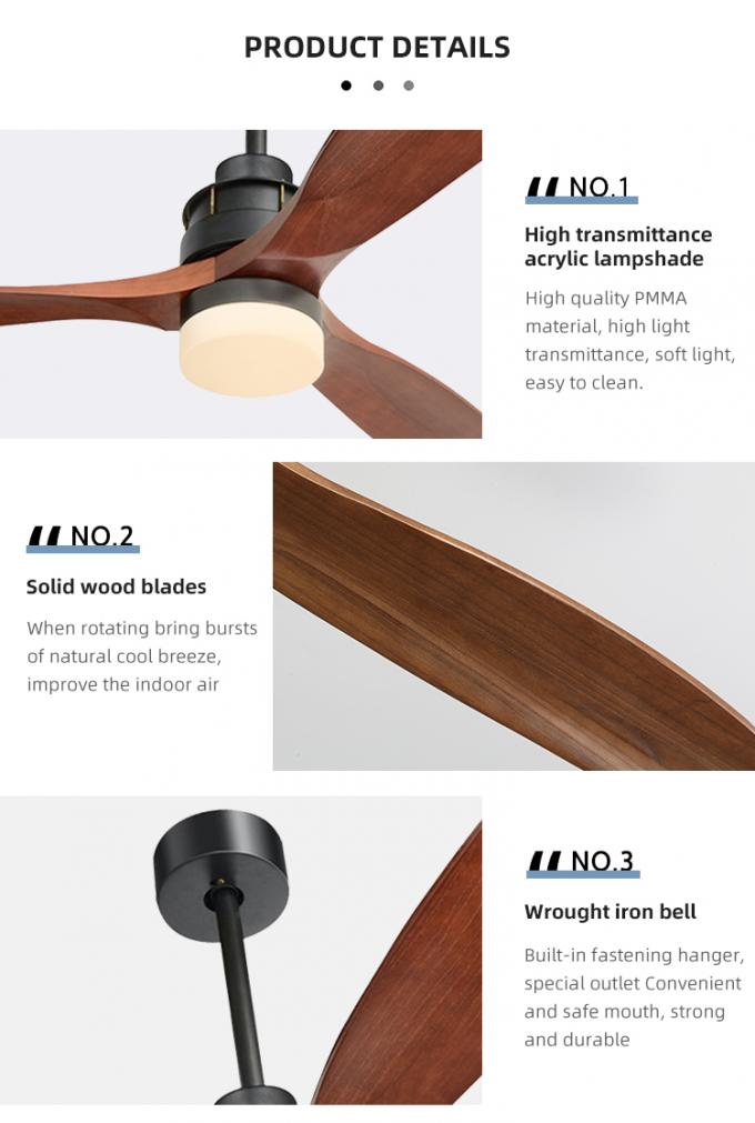 Polegadas ajustável decorativa 3Blade do ar frio da forma moderna as 60 conduziram a luz do fã de teto