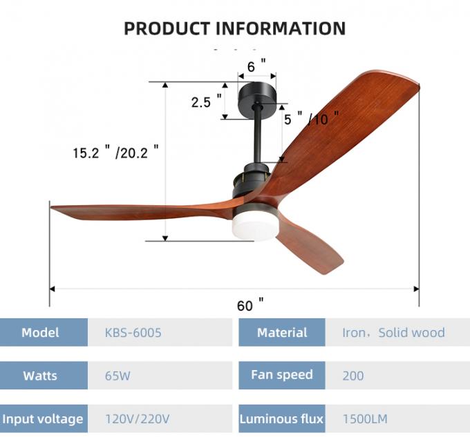 Polegadas ajustável decorativa 3Blade do ar frio da forma moderna as 60 conduziram a luz do fã de teto