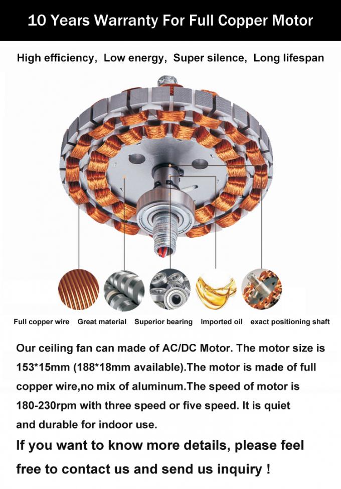 Madeira maciça natural 5 lâminas fã de teto decorativo do motor elétrico de Chrome de 42 polegadas