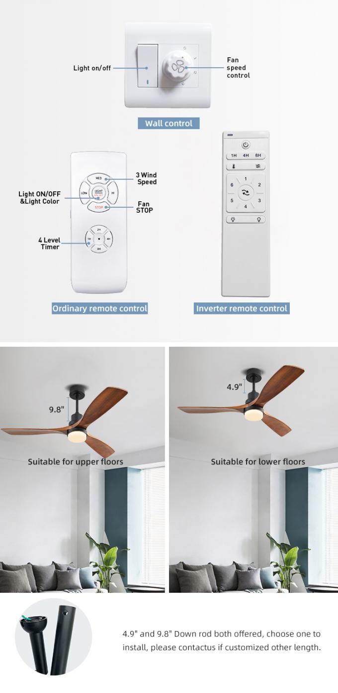 Luz de madeira contínua elétrica decorativa moderna do diodo emissor de luz das lâminas 52inch com fã de teto