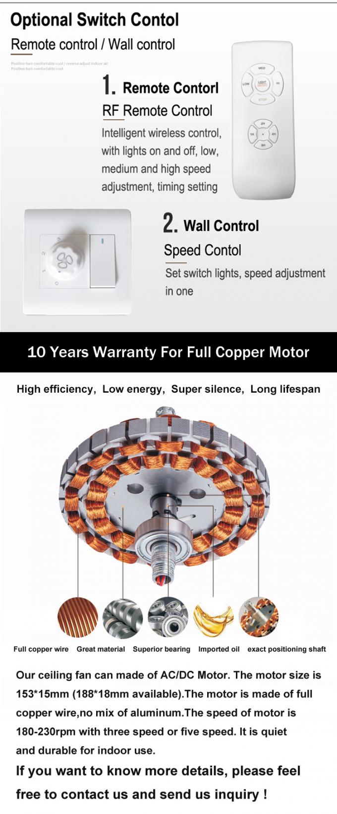 Fã de teto de cobre de controle remoto do motor da lâmina branca moderna simples do ABS com luz