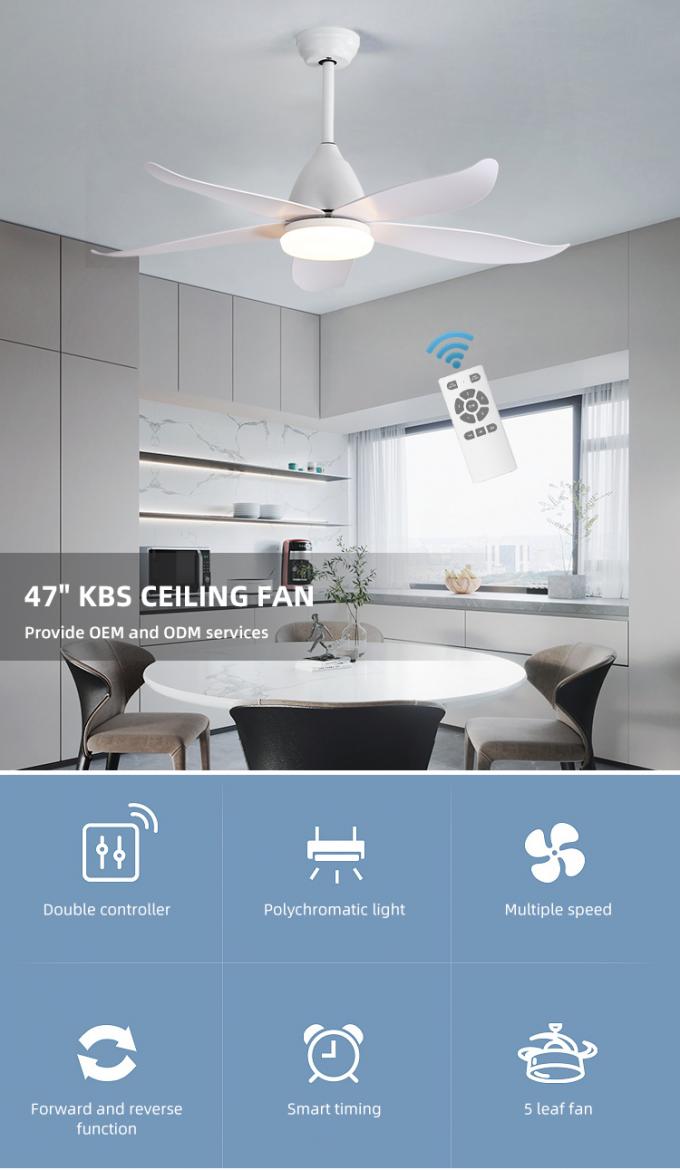 Fã de teto grande de controle remoto interno decorativo de 47 polegadas das lâminas extravagantes naturais do ABS 5 do ferro do estilo com luz
