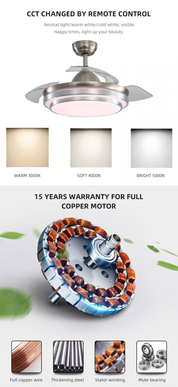 As lâminas internas decorativas do quarto 42Inch 3 do ABS brilhante super do ferro conduziram o fã de teto com luz