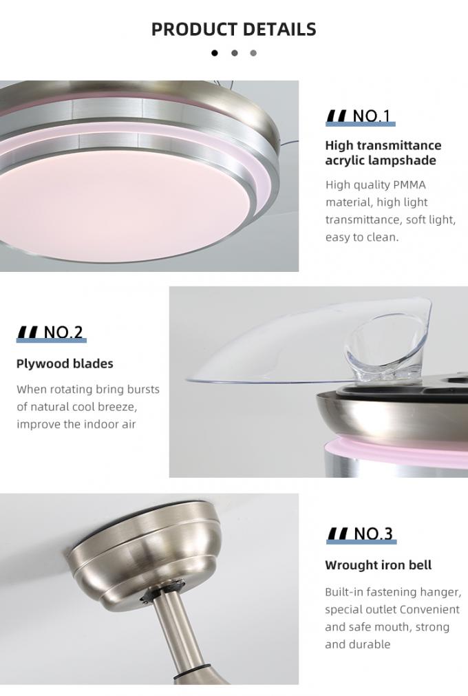 As lâminas internas decorativas do quarto 42Inch 3 do ABS brilhante super do ferro conduziram o fã de teto com luz