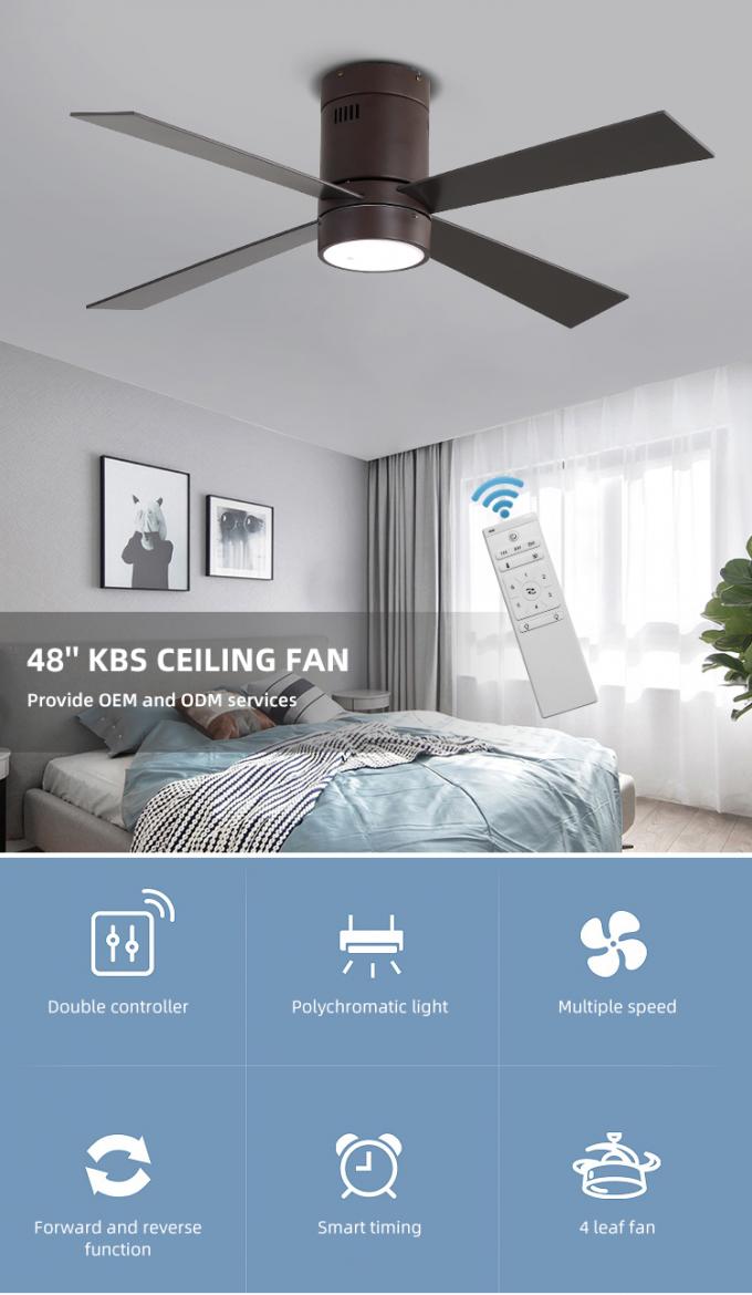 Luz conduzida de controle remoto interna decorativa nova do fã de teto das lâminas 65W 48Inch da madeira compensada 4 do ferro do projeto