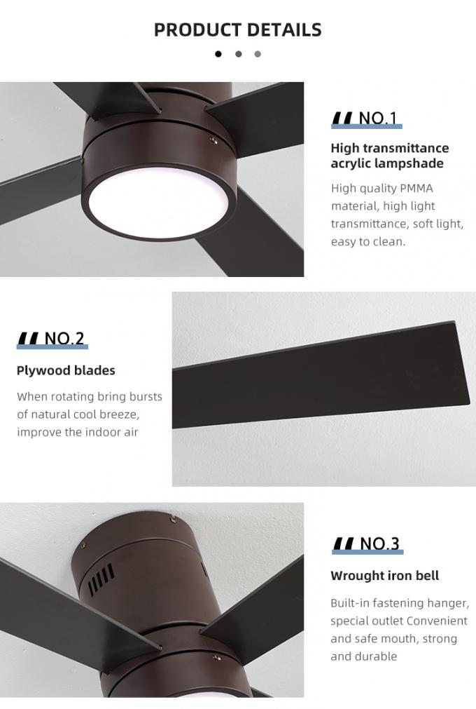 Luz conduzida de controle remoto interna decorativa nova do fã de teto das lâminas 65W 48Inch da madeira compensada 4 do ferro do projeto