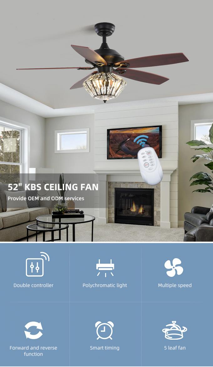 Fã de teto conduzido interno da sala de jantar decorativa alta das lâminas do ferro 52Inch 5 do produto com luz