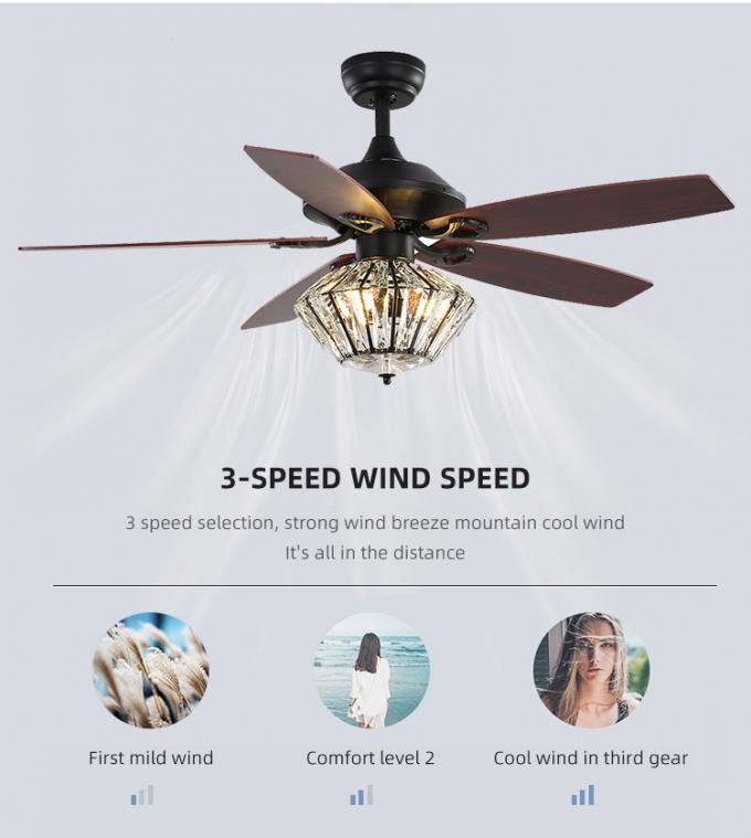 Fã de teto conduzido interno da sala de jantar decorativa alta das lâminas do ferro 52Inch 5 do produto com luz