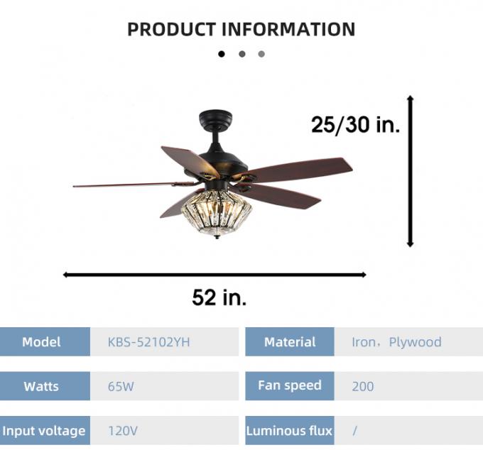 Fã de teto conduzido interno da sala de jantar decorativa alta das lâminas do ferro 52Inch 5 do produto com luz