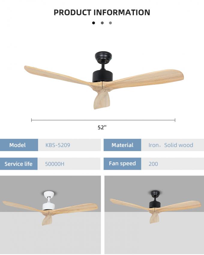 Fã de teto conduzido interno da sala de visitas decorativa quente das lâminas da madeira maciça 52Inch 3 do ferro da venda