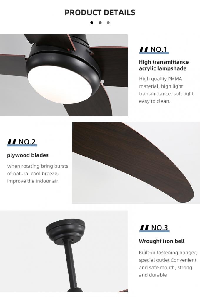 Luz conduzida industrial interna decorativa do fã de teto das lâminas de poupança de energia da madeira compensada 52Inch 4 do ferro