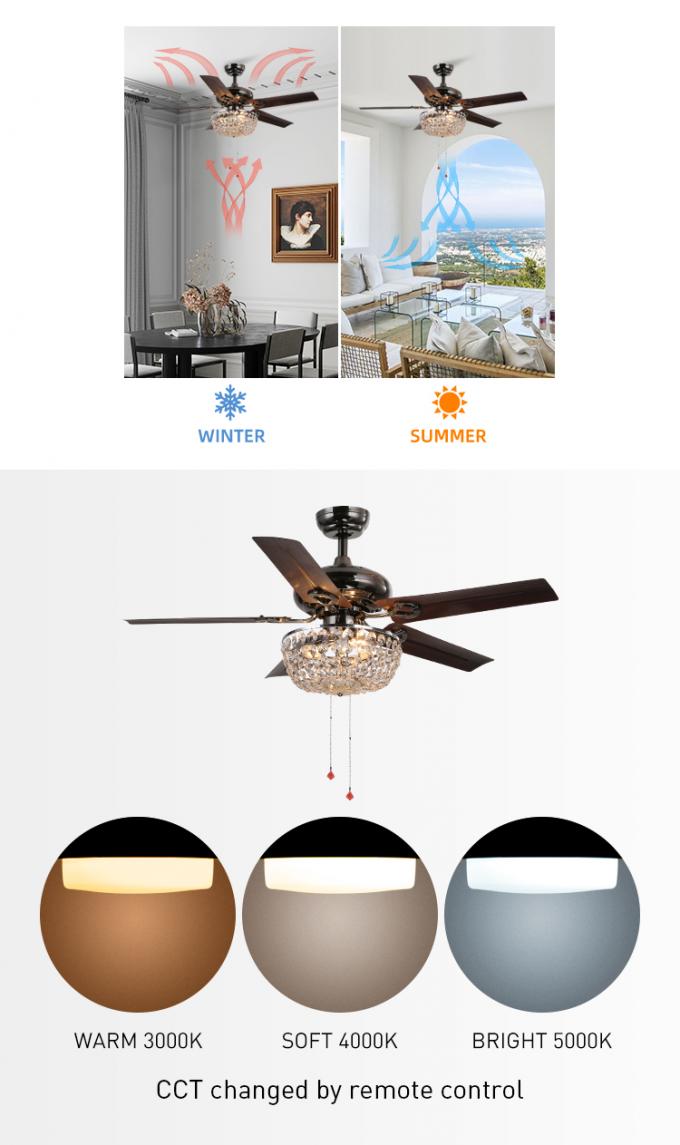 As lâminas decorativas do metal do escritório da sala de visitas puxam a corrente Crystal Ceiling Fan With Light