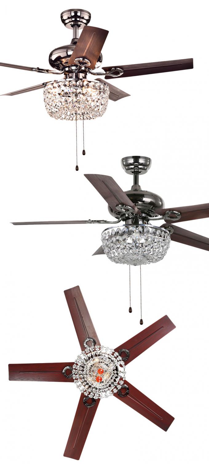 As lâminas decorativas do metal do escritório da sala de visitas puxam a corrente Crystal Ceiling Fan With Light