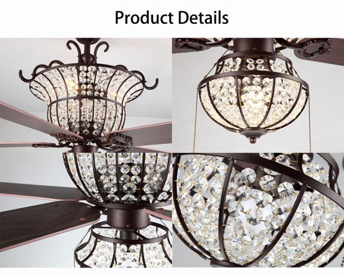 Luz luxuosa do diodo emissor de luz de Crystal Ceiling Fan With do candelabro da fabricação da profissão