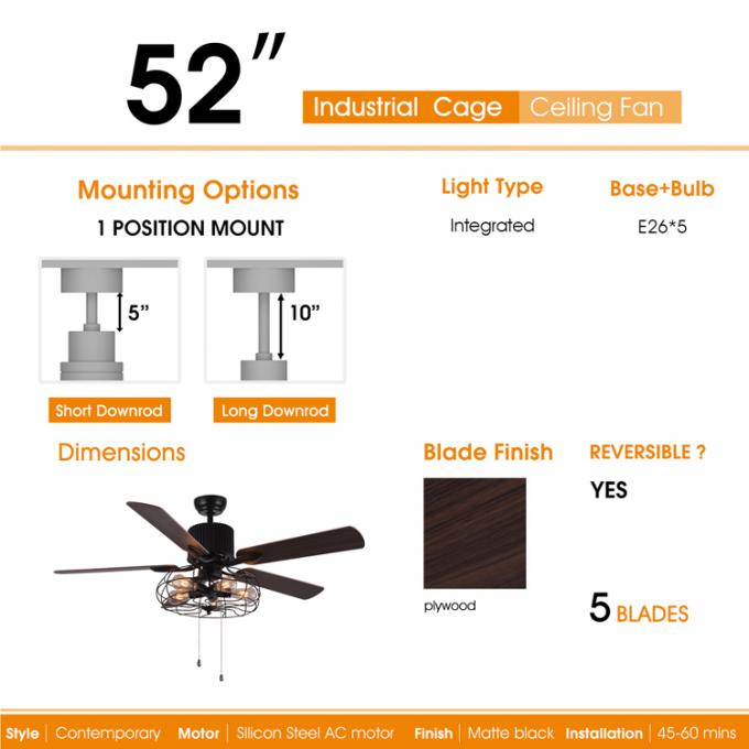 52 polegadas de alta qualidade do fã decorativo do Celling do interruptor de tração do desempenho com luz