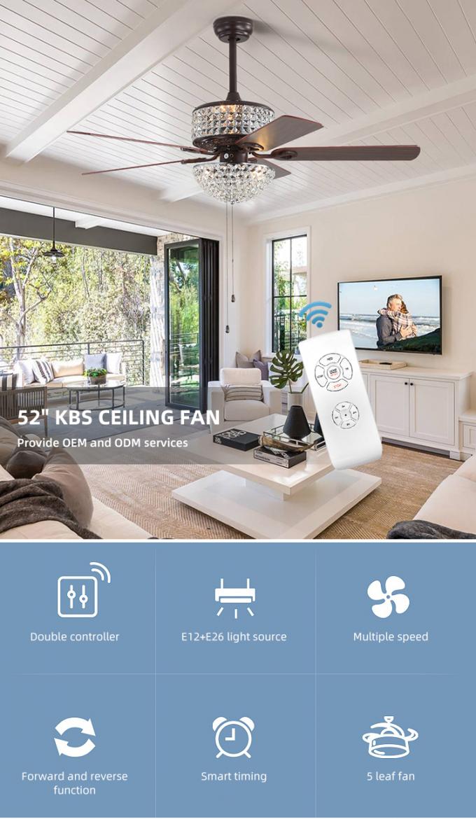 Do cristal de controle remoto por atacado de 5 lâminas de Zhongshan candelabro moderno do teto do quarto com fã