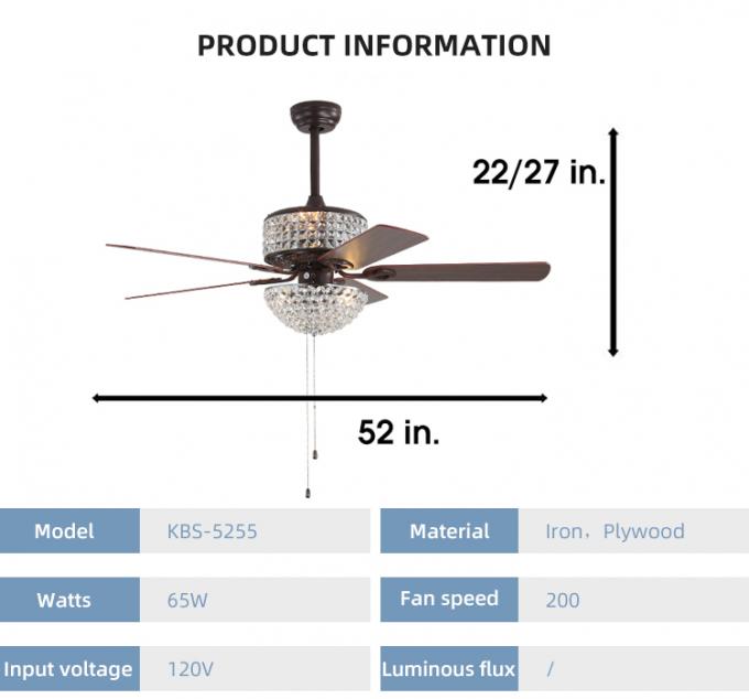 Do cristal de controle remoto por atacado de 5 lâminas de Zhongshan candelabro moderno do teto do quarto com fã