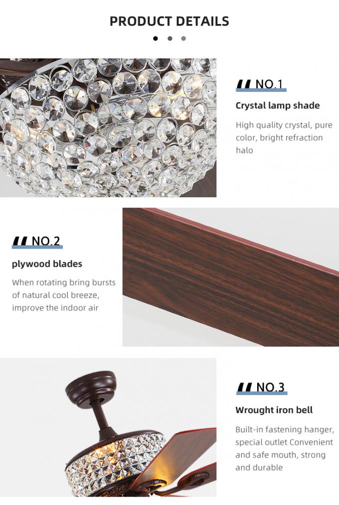 Do cristal de controle remoto por atacado de 5 lâminas de Zhongshan candelabro moderno do teto do quarto com fã